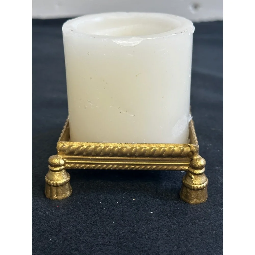 Claire Burke Royal Vanilla Pillar Candle with Gold Tassel Decorative Holder